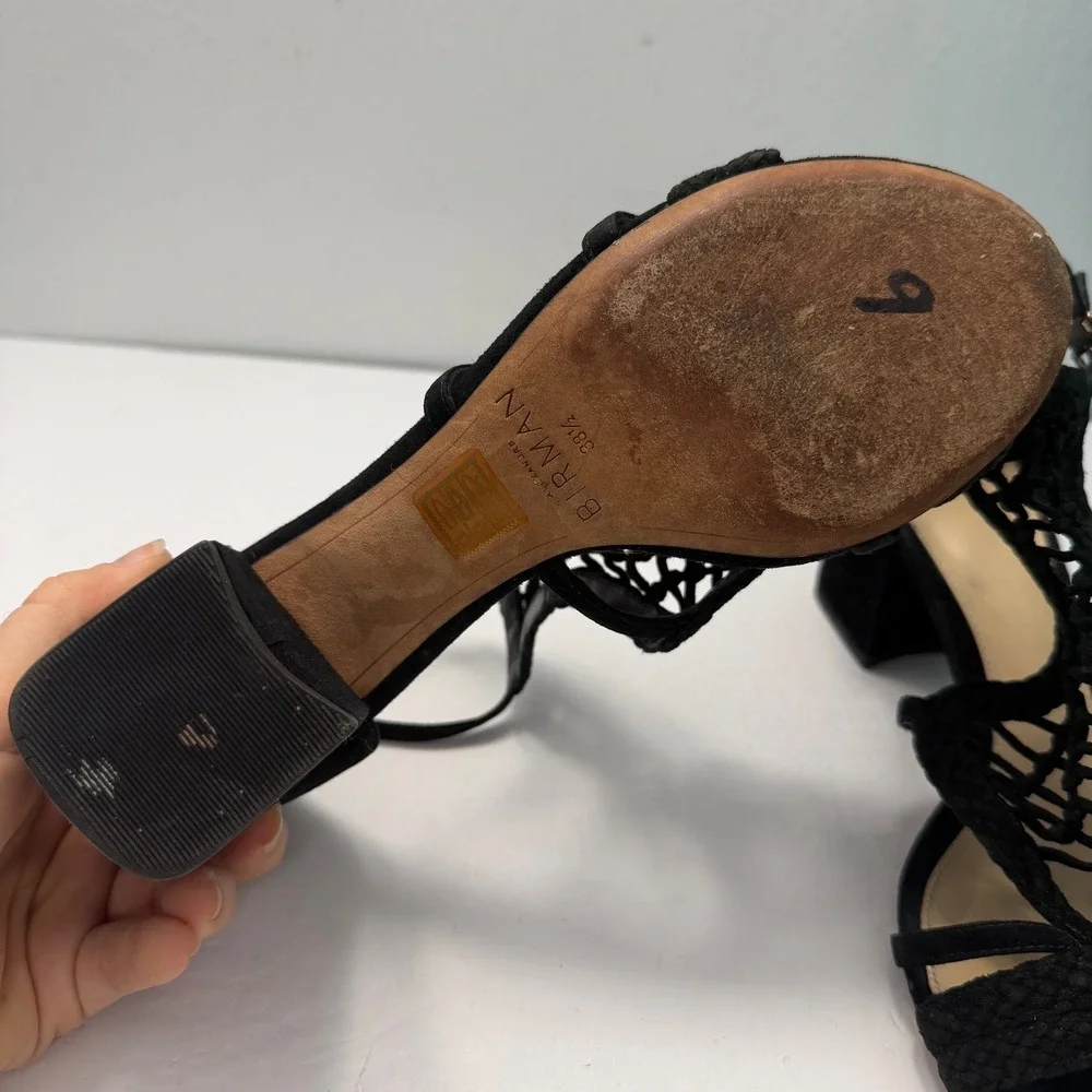 Alexandre Birman‎ Black Suede Leather Braided Strappy Heel Sandals Size 38.5